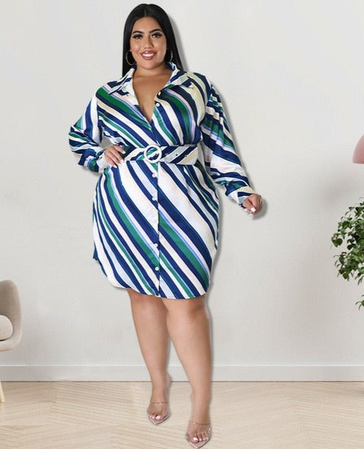 Stripe Full Sleeve T shirt Dresses - Azahshopping