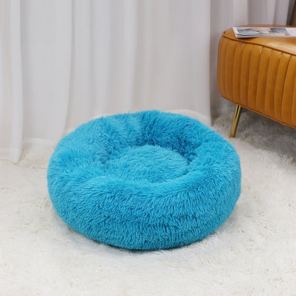 Super Soft Pet Cat Bed Plush Full Size Washable Calm Bed Donut Bed