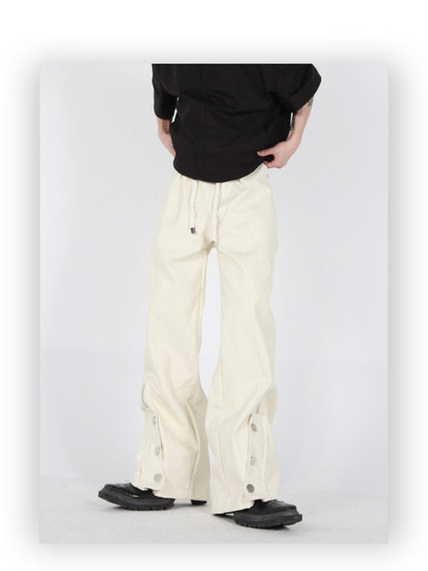 Leather Straight Trousers With Ropes - Leather Pants - Azahshopping