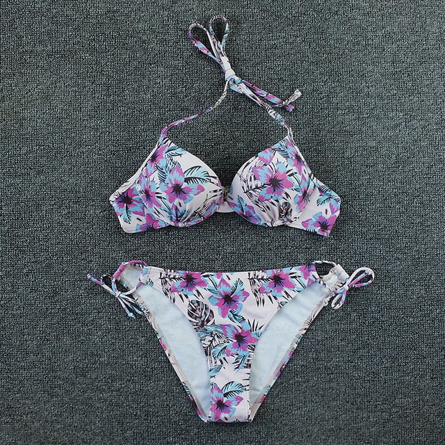 Push Up Floral Printed Swimsuit - Two piece