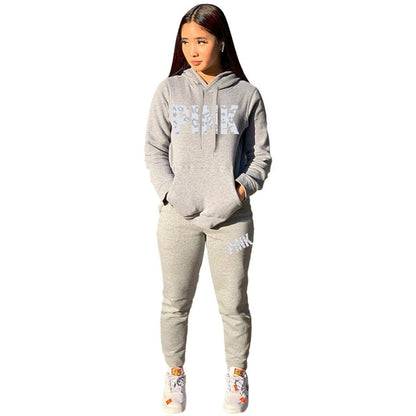 Hooded Long Sleeve Sweatshirt + Jogger Pants Tracksuits - Pant Sets