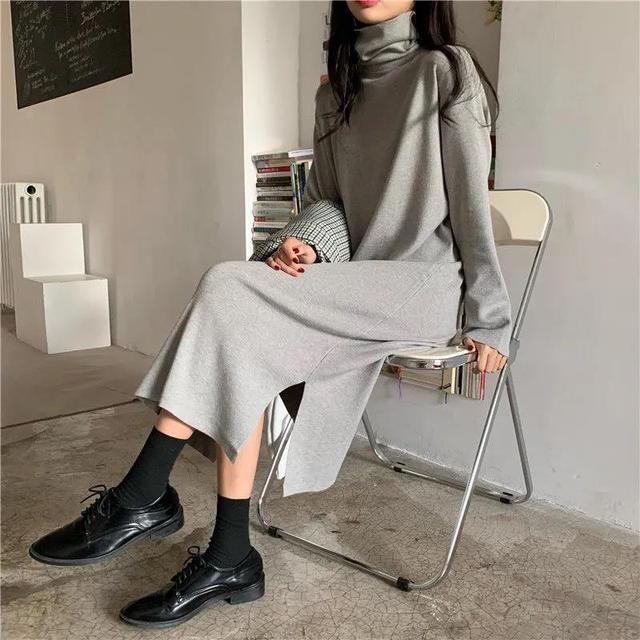 Turtleneck Medium-long Side Split Dress