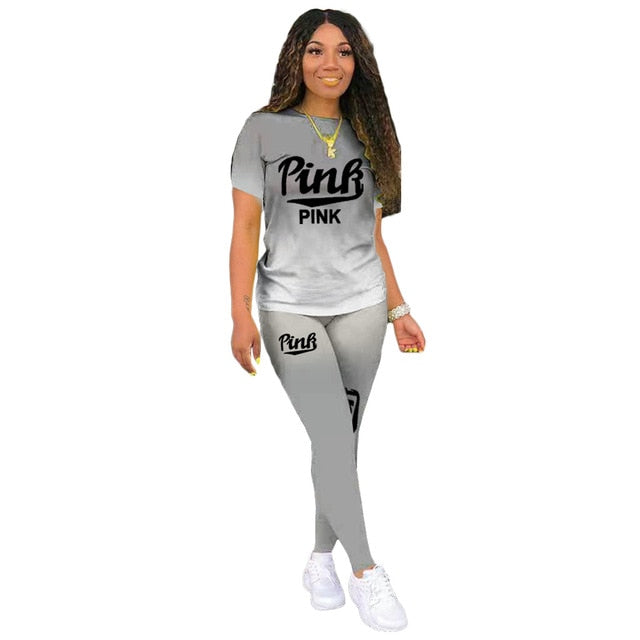 Tracksuits Letters O-neck Elastic Outfits - Pant Sets - Azahshopping