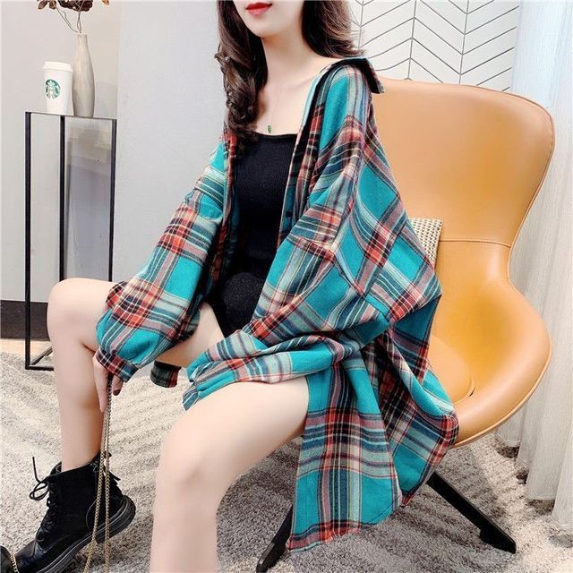 Vintage Plaid Long Sleeve Shirts for Women - Azahshopping