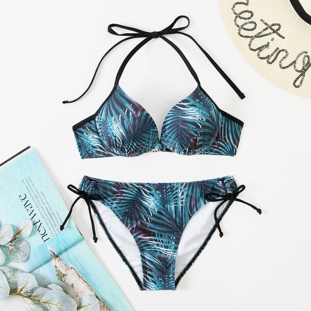 Push Up Floral Printed Swimsuit - Two piece