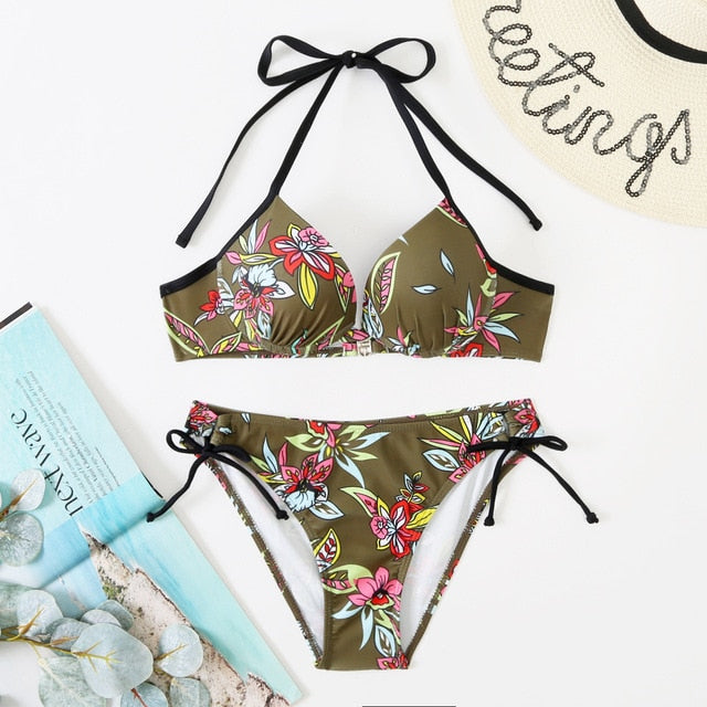 Push Up Floral Printed Swimsuit - Two piece