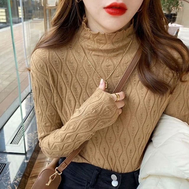 Half High neck Knitwear Slim Solid Color Pullover Sweater - Azahshopping