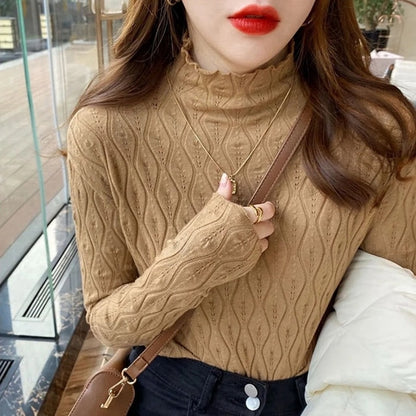 Half High neck Knitwear Slim Solid Color Pullover Sweater - Azahshopping