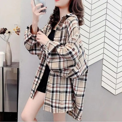 Vintage Plaid Long Sleeve Shirts for Women - Azahshopping