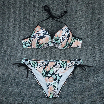 Push Up Floral Printed Swimsuit - Two piece