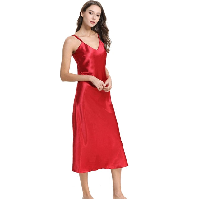 Nightgown Long Slip Silk V Neck Satin Nightgown