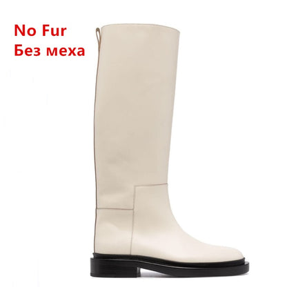 Women Knee High Boots Genuine Leather High Heeled Boots