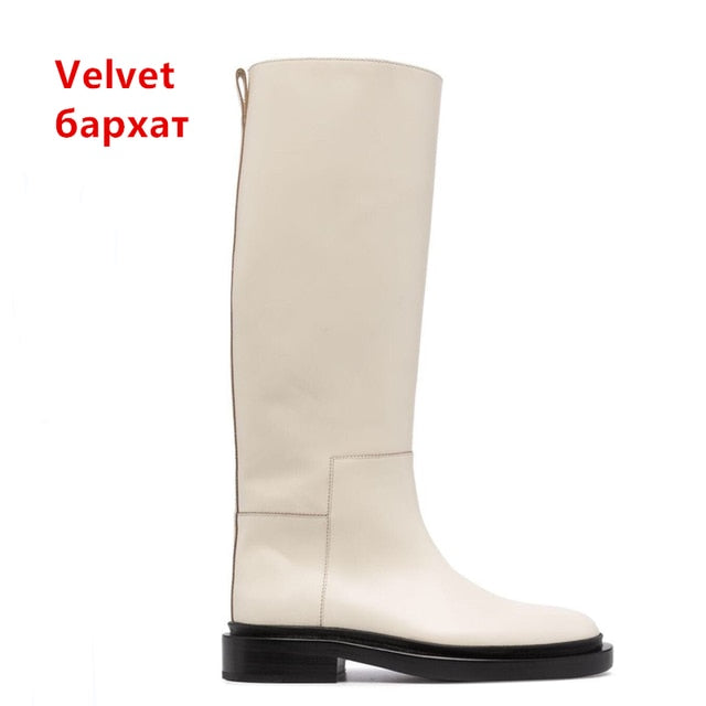 Women Knee High Boots Genuine Leather High Heeled Boots