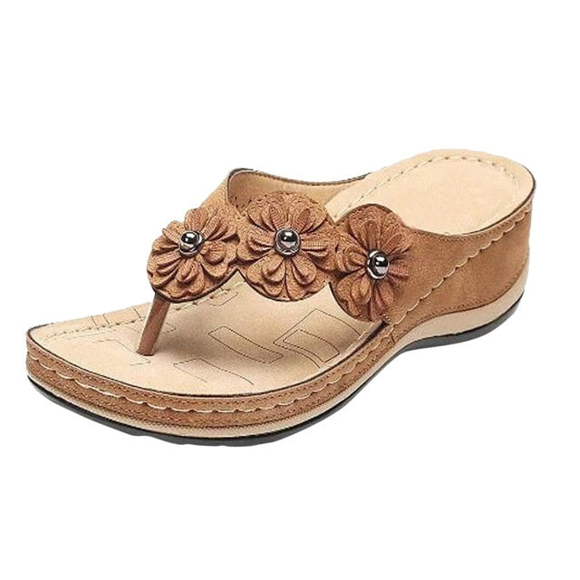 Summer Retro Flowers Flat Sandal For Women