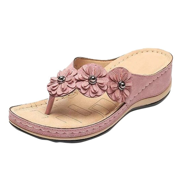 Summer Retro Flowers Flat Sandal For Women