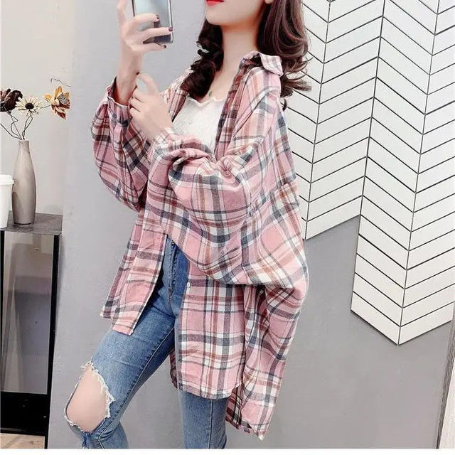 Vintage Plaid Long Sleeve Shirts for Women - Azahshopping