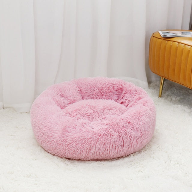 Super Soft Pet Cat Bed Plush Full Size Washable Calm Bed Donut Bed