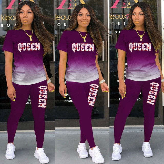 Tracksuits Letters O-neck Elastic Outfits - Pant Sets - Azahshopping