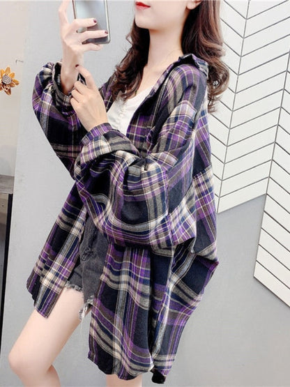 Vintage Plaid Long Sleeve Shirts for Women - Azahshopping