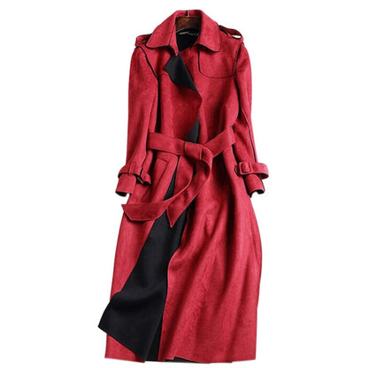 Overcoat Slim Red Suede Cardigan Trench - Azahshopping