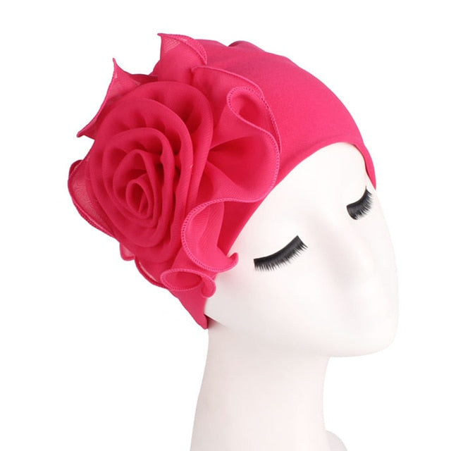 Large Flower Stretch Scarf Hat Ladies Elegant Fashion Hair Accessories Chemo Hat Women Turban Bandanas