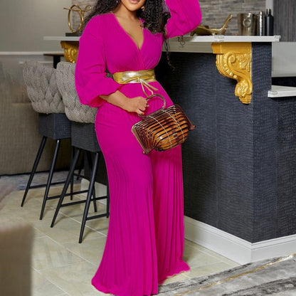 V Neck Ruffle Jumpsuit Solid Colors