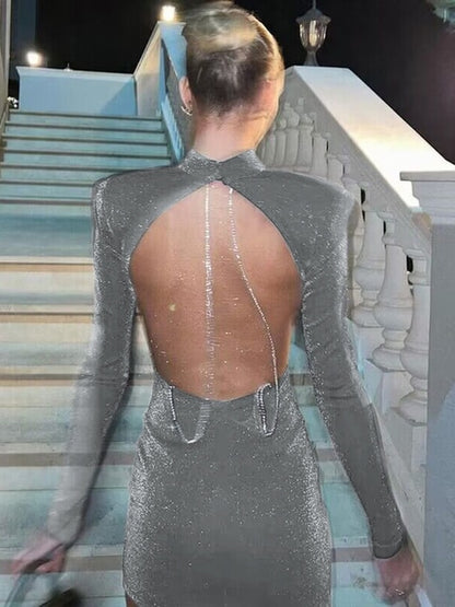 Sexy Backless Chain Glitter Party Dress For Women