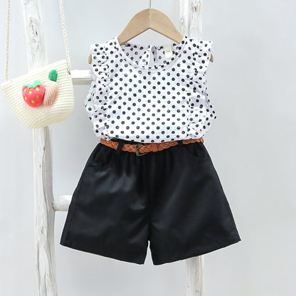 Short Sleeve Shirt Short Skirt 2 Piece Suits Cartoon Girl Bow Cotton sets