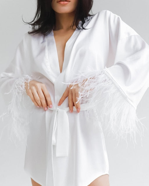 Bathrobes Satin Mini Dress Long Sleeve