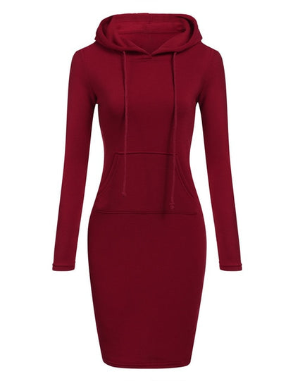 Long-sleeved with Pocket Winter Hooded Sweater Dress