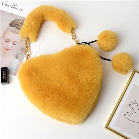 Handbags Cute Plush Ladies Heart Shaped Shoulder Bag