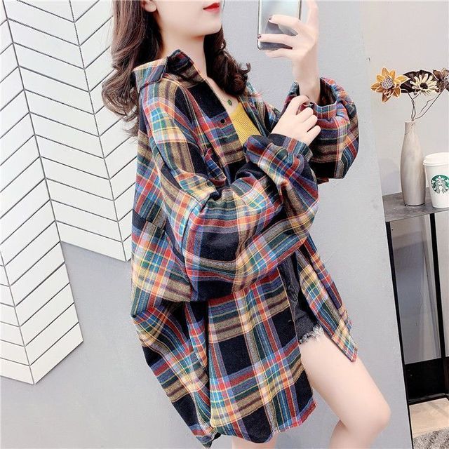 Vintage Plaid Long Sleeve Shirts for Women - Azahshopping